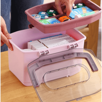 Portable Household Medicine Box with 2 Layers, Dustproof Lid, and Lockable Compartments Price in Pakistan | LAPTAB