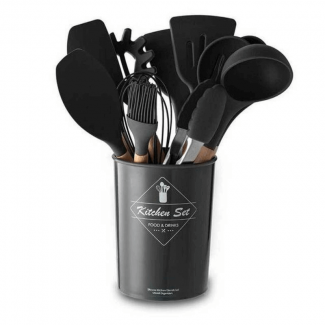 11-Piece Non-Stick Silicone Spatula Set with Acacia Wood Handles and Holder Price in Pakistan | LAPTAB
