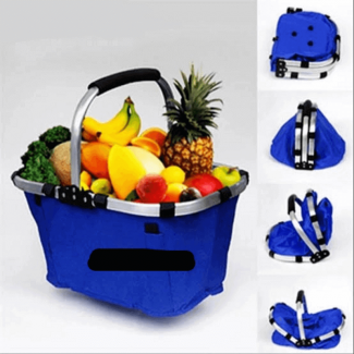 Foldable Basket with Aluminum Frame, Large Capacity, Waterproof, Portable for Shopping and Picnic