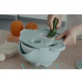 6 in 1 Vegetable Cutter and Drain Basket with 4 Slicer Blades, Grater, and 2000ml Bowl