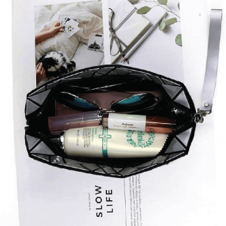 Geometric Design PVC Makeup Pouch with Foldable Shapes, PU Leather, Zipper Closure Price in Pakistan | LAPTAB