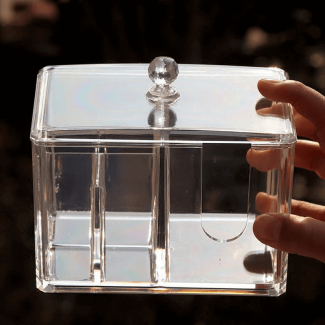 Acrylic Cotton Swab Holder and Cosmetic Organizer with 4 Grid Design and Cotton Pad Dispenser Price in Pakistan | LAPTAB