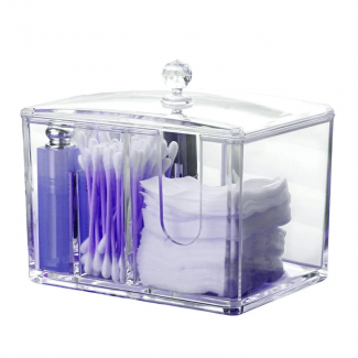 Acrylic Cotton Swab Holder and Cosmetic Organizer with 4 Grid Design and Cotton Pad Dispenser Price in Pakistan | LAPTAB