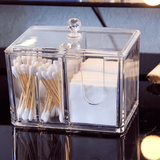 Acrylic Cotton Swab Holder and Cosmetic Organizer with 4 Grid Design and Cotton Pad Dispenser Price in Pakistan | LAPTAB