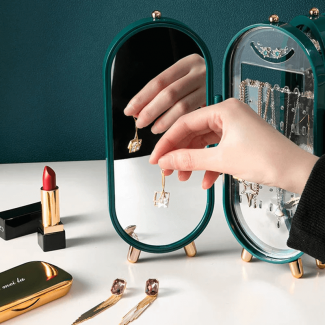 Folding Retro Screen Jewelry Box with 4 Layers, Transparent Panels, 153-240 Holes for Earrings and Necklaces Price in Pakistan | LAPTAB