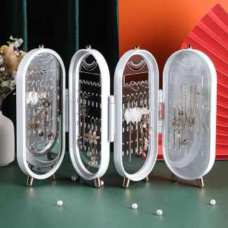 Folding Retro Screen Jewelry Box with 4 Layers, Transparent Panels, 153-240 Holes for Earrings and Necklaces Price in Pakistan | LAPTAB