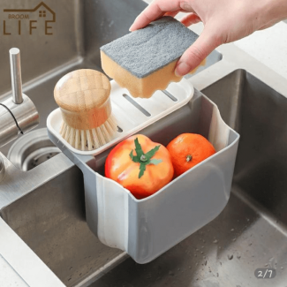 Double Suction Cup Hanging Sink Drain Basket for Organizing Kitchen Tools and Fruits