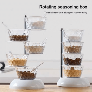 Kitchen Crystal Rotatable Seasoning Box - 5 Layer Spice Organizer