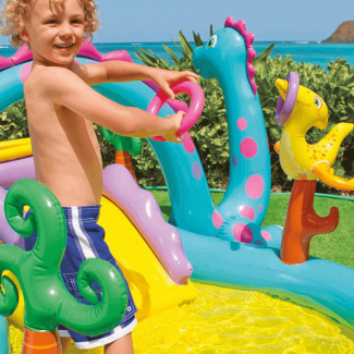 Dino Land Inflatable Swimming Pool with Dino Hoops and Fun Balls for Kids Price in Pakistan | LAPTAB