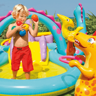 Dino Land Inflatable Swimming Pool with Dino Hoops and Fun Balls for Kids Price in Pakistan | LAPTAB