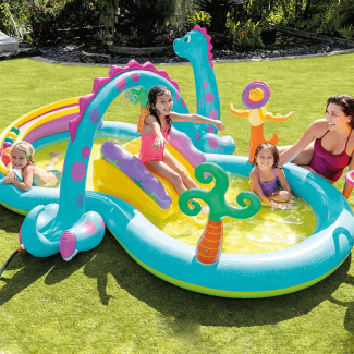 Dino Land Inflatable Swimming Pool with Dino Hoops and Fun Balls for Kids Price in Pakistan | LAPTAB