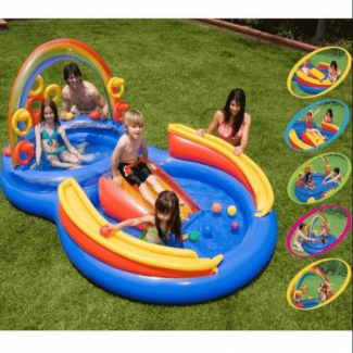 Kids Rainbow Ring Inflatable Swimming Pool with Sprayer and Play Balls Price in Pakistan | LAPTAB