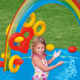 Kids Rainbow Ring Inflatable Swimming Pool with Sprayer and Play Balls Price in Pakistan | LAPTAB