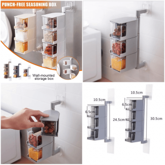 Punch-Free Wall-Mounted 4-Layer Spice Rack with Revolving Base Price in Pakistan | LAPTAB