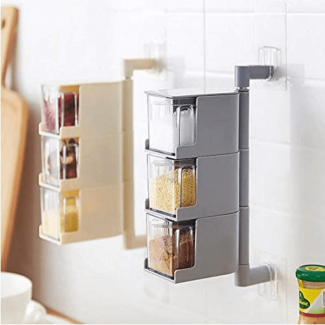 Punch-Free Wall-Mounted 3-Layer Spice Rack with Revolving Base