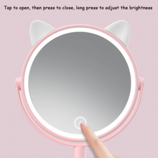 Pink Cat Ear LED Makeup Mirror - Portable, 180? Rotation, Travel-Friendly Price in Pakistan | LAPTAB