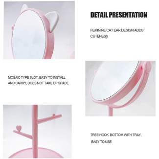 Pink Cat Ear LED Makeup Mirror - Portable, 180? Rotation, Travel-Friendly Price in Pakistan | LAPTAB