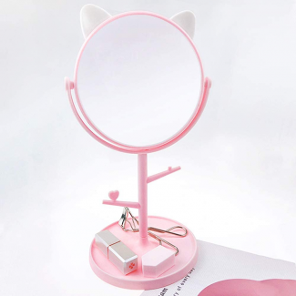Pink Cat Ear LED Makeup Mirror - Portable, 180? Rotation, Travel-Friendly Price in Pakistan | LAPTAB