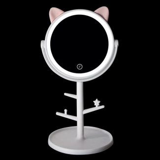 Pink Cat Ear LED Makeup Mirror - Portable, 180? Rotation, Travel-Friendly Price in Pakistan | LAPTAB