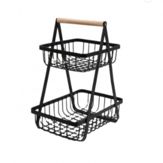2Layer Iron Basket With Wooden Handle