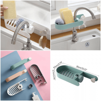 Faucet Hook Storage Rack for Cleaning Tools and Detergent Organization