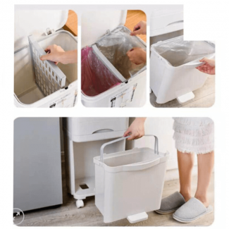 Large Trash Can Double Deck Waste Sorting Bin with 42L Capacity and Wheels Price in Pakistan | LAPTAB