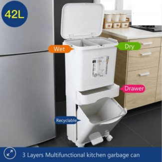 Large Trash Can Double Deck Waste Sorting Bin with 42L Capacity and Wheels Price in Pakistan | LAPTAB