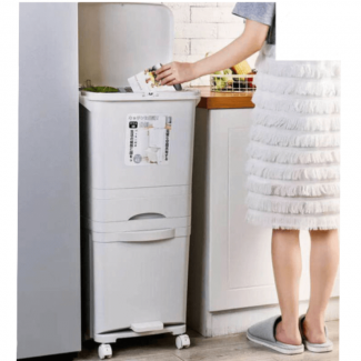 Large Trash Can Double Deck Waste Sorting Bin with 42L Capacity and Wheels Price in Pakistan | LAPTAB