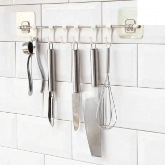 Steel Rod Wall Mounted Kitchen Hanger with Self-Adhesive Hooks Price in Pakistan | LAPTAB