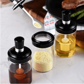 2Pcs Glass Seasoning Jar Set for Spices, Honey, and Oil Storage