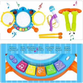 Kids Drum Set with Microphone Playset - 3 Pads, 2 Cymbals, BPA Free Price in Pakistan | LAPTAB