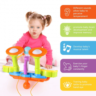 Kids Drum Set with Microphone Playset - 3 Pads, 2 Cymbals, BPA Free Price in Pakistan | LAPTAB