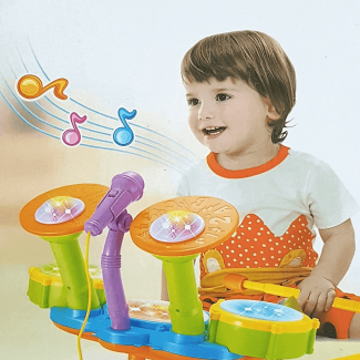 Kids Drum Set with Microphone Playset - 3 Pads, 2 Cymbals, BPA Free Price in Pakistan | LAPTAB