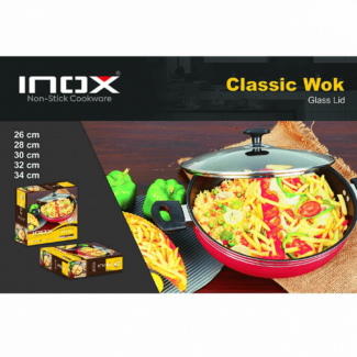 Classic Wok with Glass Lid - Lightweight Non-Stick, Heat Resistant Design Price in Pakistan | LAPTAB