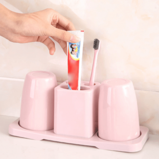 Toothbrush and Toothpaste Holder with 2 Cups and Suction Cup Design Price in Pakistan | LAPTAB