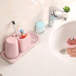 Toothbrush and Toothpaste Holder with 2 Cups and Suction Cup Design Price in Pakistan | LAPTAB