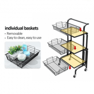 3 Tier Rolling Utility Cart with Handle for Home and Office Storage Price in Pakistan | LAPTAB