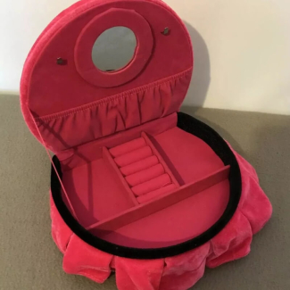 Pink Luxury Round Bed Style Jewelry Organizer with Mirror and Removable Compartments Price in Pakistan | LAPTAB