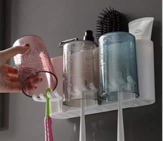 3 Cups Toothbrush Holder with Toothpaste Dispenser and Squeezer Price in Pakistan | LAPTAB