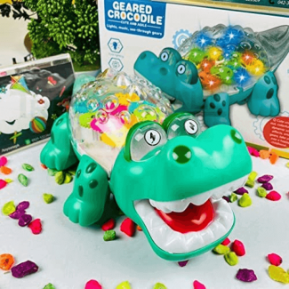 Transparent Gear Electric Crocodile Rotation Toy with Sounds and Lights