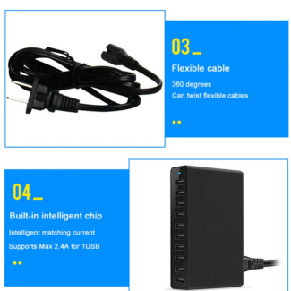 USB Hub 10-Port Quick Charge USB Charger Station with Switch Button, Black Price in Pakistan | LAPTAB