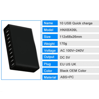 USB Hub 10-Port Quick Charge USB Charger Station with Switch Button, Black Price in Pakistan | LAPTAB