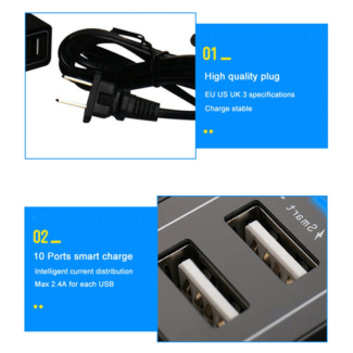 USB Hub 10-Port Quick Charge USB Charger Station with Switch Button, Black Price in Pakistan | LAPTAB