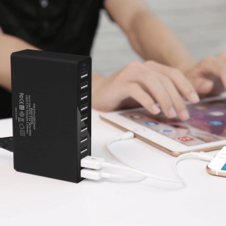 USB Hub 10-Port Quick Charge USB Charger Station with Switch Button, Black Price in Pakistan | LAPTAB
