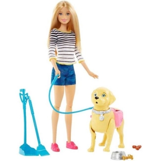 Barbie Blonde Doll with Dog Walker & Potty Pup- Barbie Princess Doll