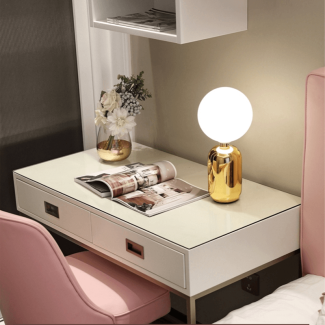 Glass Ball Desk Lamp - E27 Iron and Glass, Gold & Matte White Finish Price in Pakistan | LAPTAB