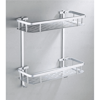 Wall Mounted 2 Layer Aluminum Rack with Shelves and Hooks for Bathroom Storage Price in Pakistan | LAPTAB