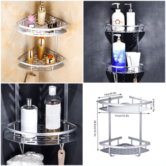 2-Tier Aluminum Corner Rack - Wall Mounted Bathroom Storage Shelf Price in Pakistan | LAPTAB