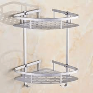 2-Tier Aluminum Corner Rack - Wall Mounted Bathroom Storage Shelf Price in Pakistan | LAPTAB