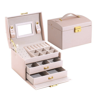 Generic 3 Layers Leather Jewelry Box with Mirror and Secure Lock, Brown Price in Pakistan | LAPTAB